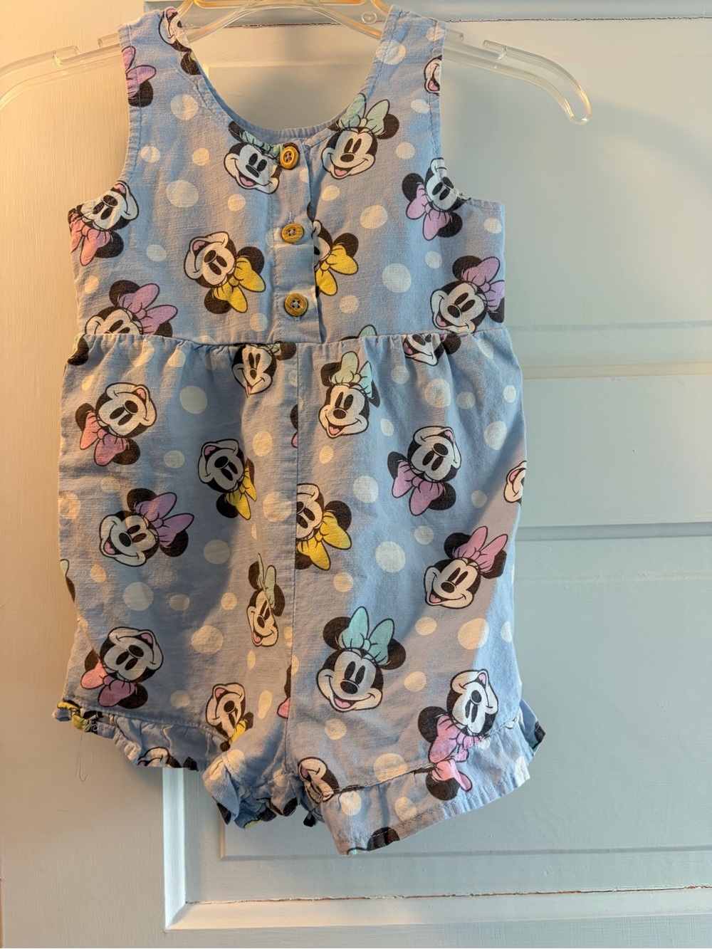 Disney Girls Light Blue Minnie Mouse Polka Dot Romper